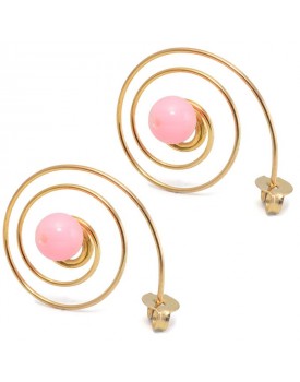Brinco Dourado Espiral Com  Coral