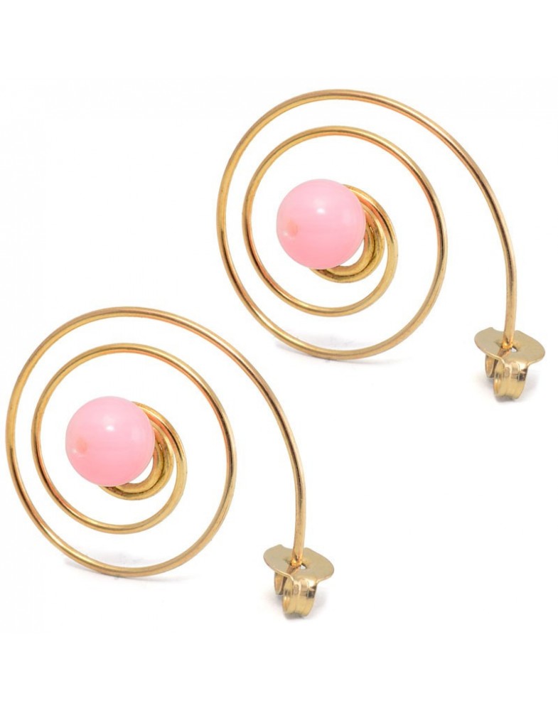 Brinco Dourado Espiral Com  Coral