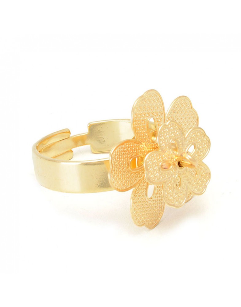 Anel Dourado Flor 3D