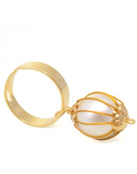 Anel Dourado Pérola Trançada