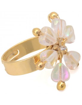 Anel Dourado Flor De Contas...