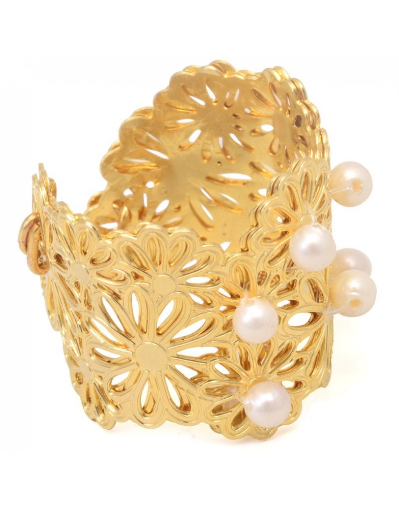 Anel Dourado Margarida Com Bolinhas De Madrepérola
