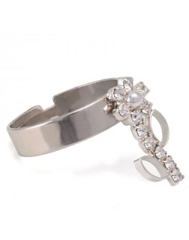 Anel Prateado Flor De Strass
