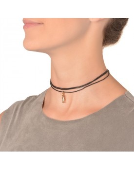 Colar Dourado Silicone Preto Com Menina