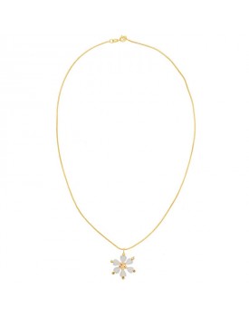 Colar Dourado Flor Contas Coração