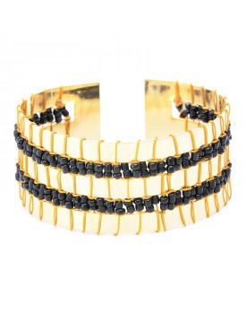 Pulseira Dourada Com Miçangas Pretas