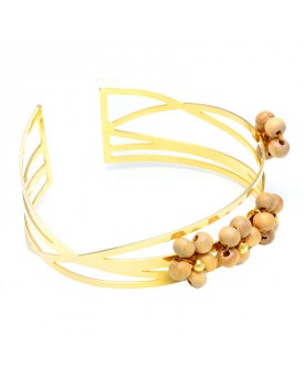 Pulseira Dourado Com Bolinhas De Pau Marfim