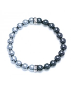 Pulseira Masculina Com Bolinhas Ágata Negra E Hematita