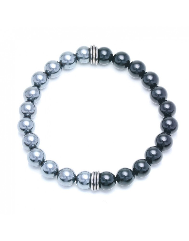 Pulseira Masculina Com Bolinhas Ágata Negra E Hematita