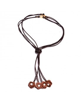 Colar Dourado Pingente De Flores Marrom