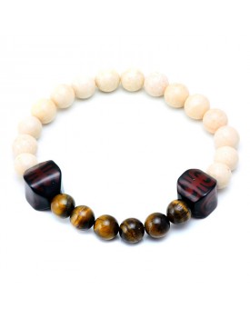 Pulseira Masculina Com Bolinhas River Stone E Olho De Tigre