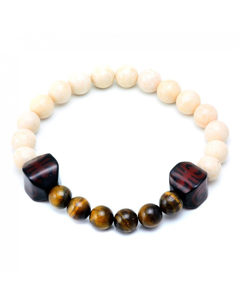 Pulseira Masculina Com Bolinhas River Stone E Olho De Tigre