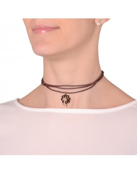 Colar Dourado Flor Madeira Com Flor Strass