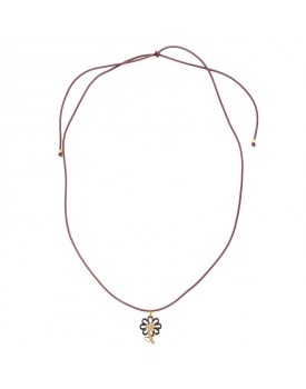 Colar Dourado Flor Madeira Com Flor Strass