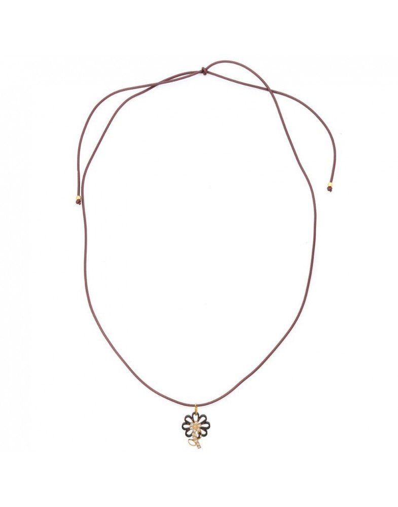 Colar Dourado Flor Madeira Com Flor Strass