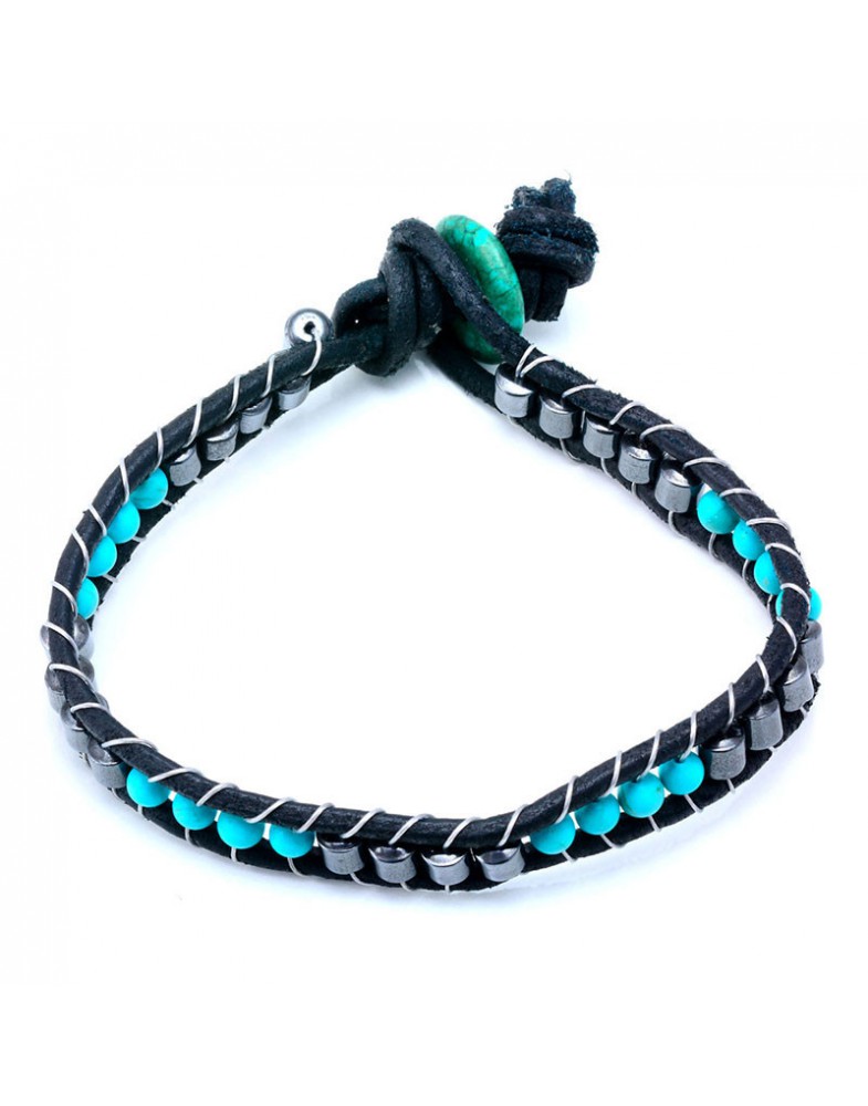 Pulseira Masculina Donuts Turquesa Com Hematita