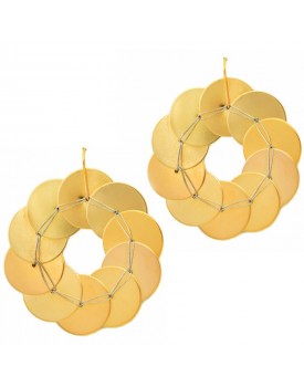Brinco Dourado Paetê Com Aço Dourado Grande