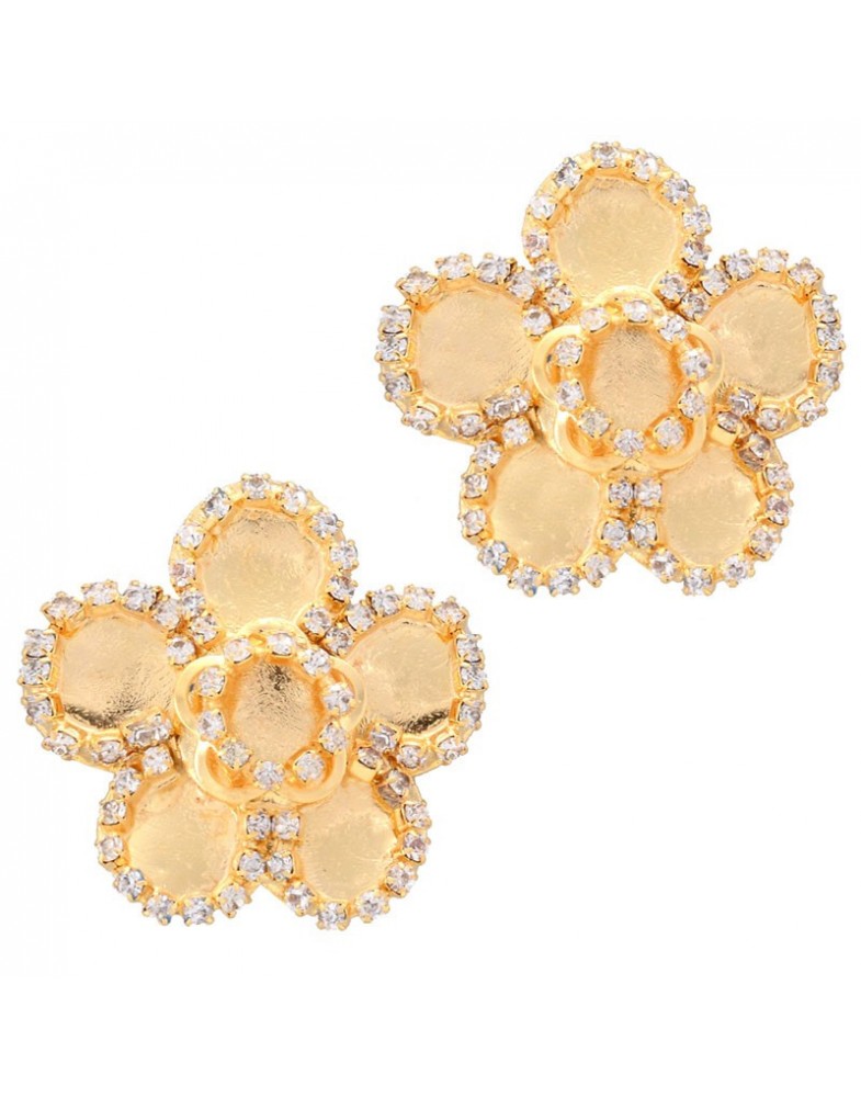 Brinco Dourado Flor 5 Pétalas Com Strass