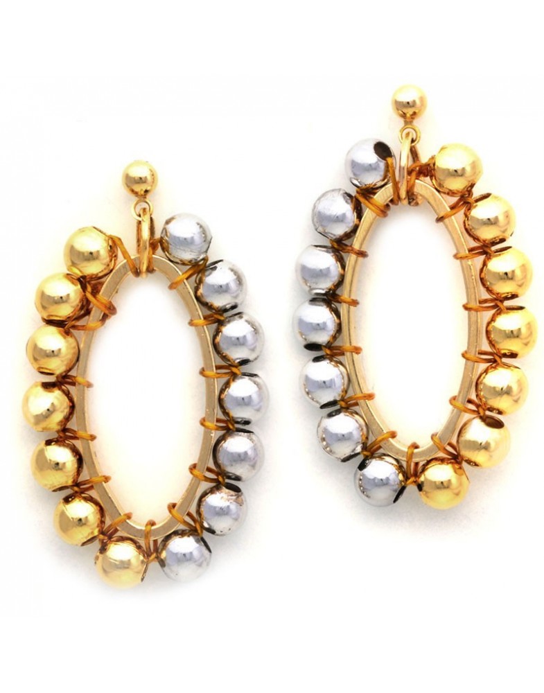 Brinco Oval Dourado E Prata