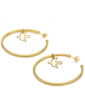 Brinco Dourado Argola Com Pomba Vazada