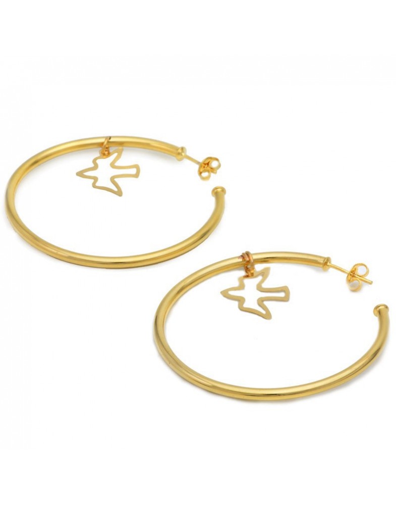 Brinco Dourado Argola Com Pomba Vazada