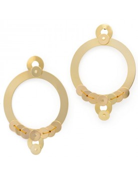 Brinco Dourado Disco Com Paetê