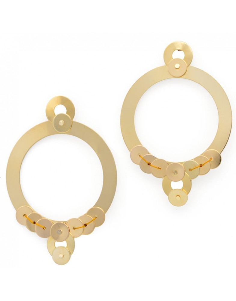 Brinco Dourado Disco Com Paetê