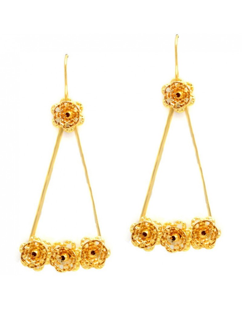 Brinco Dourado Triângulo Com Flores