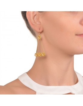 Brinco Dourado Triângulo Com Flores