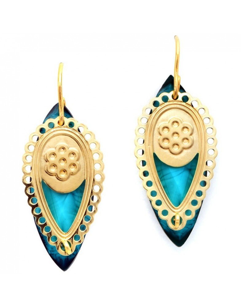 Brinco Dourado Chaton Azul Gota