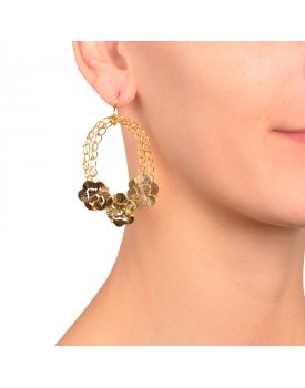 Brinco Dourado Oval Flores