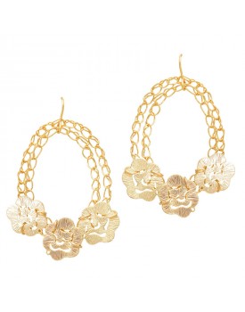 Brinco Dourado Oval Flores