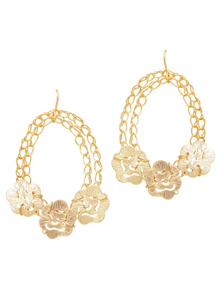 Brinco Dourado Oval Flores