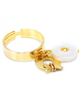 Anel Dourado Disco De Madrepérola