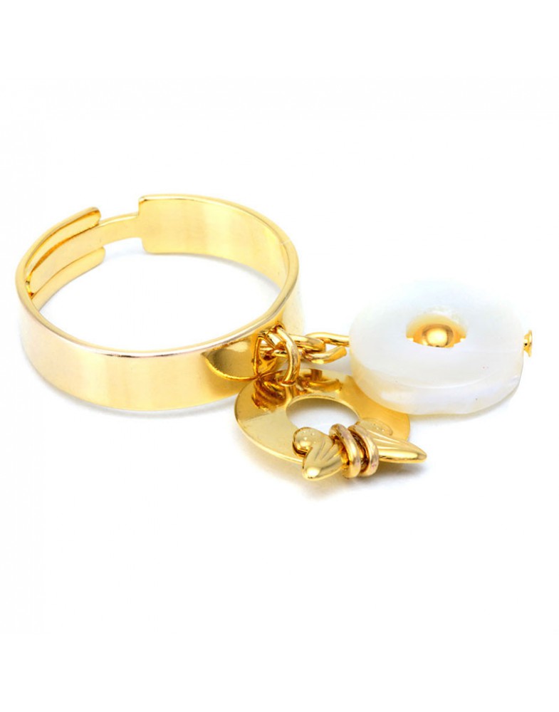 Anel Dourado Disco De Madrepérola