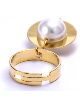 Anel Dourado Disco Com Pérola