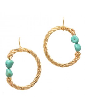 Brinco Dourado Oval Turquesa