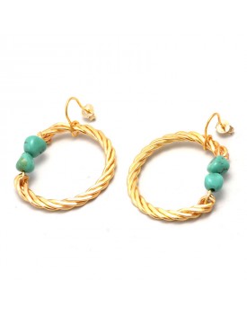 Brinco Dourado Oval Turquesa
