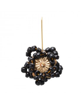 Brinco Dourado Flor Estrela Miçanga Preta