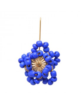 Brinco Dourado Flor Estrela Miçanga Azul