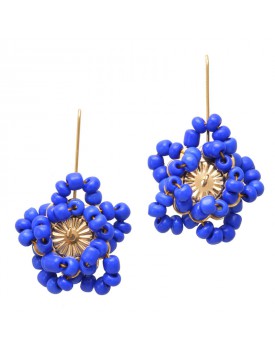 Brinco Dourado Flor Estrela Miçanga Azul