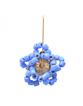 Brinco Dourado Flor Estrela Miçanga Azul Turquesa