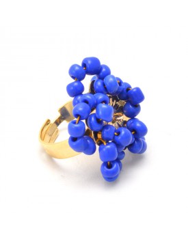 Anel Dourado Estrela Miçanga Azul Royal