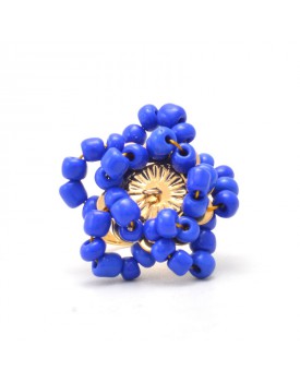 Anel Dourado Estrela Miçanga Azul Royal