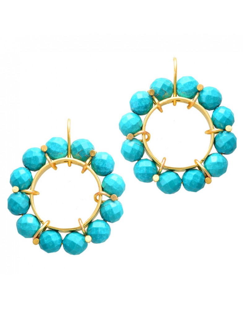 Brinco Dourado Coroa Turquesa