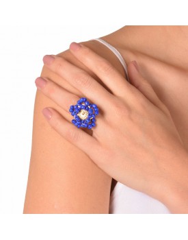 Anel Dourado Estrela Miçanga Azul Royal