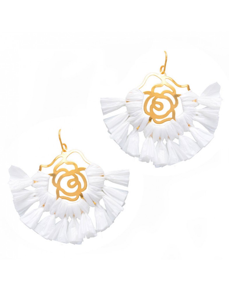 Brinco Dourado Girassol Branco Grande