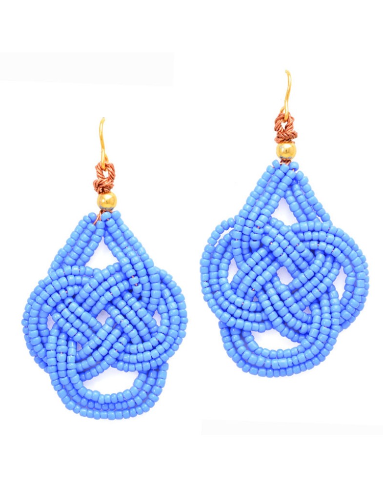 Brinco Dourado Nó Infinito Azul Turquesa