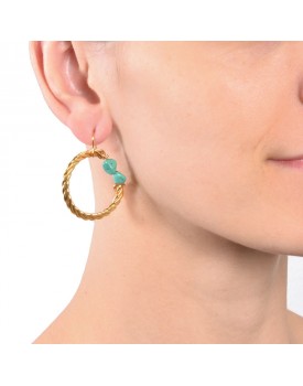 Brinco Dourado Oval Turquesa