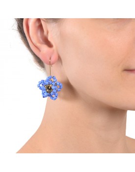Brinco Dourado Flor Estrela Miçanga Azul Turquesa